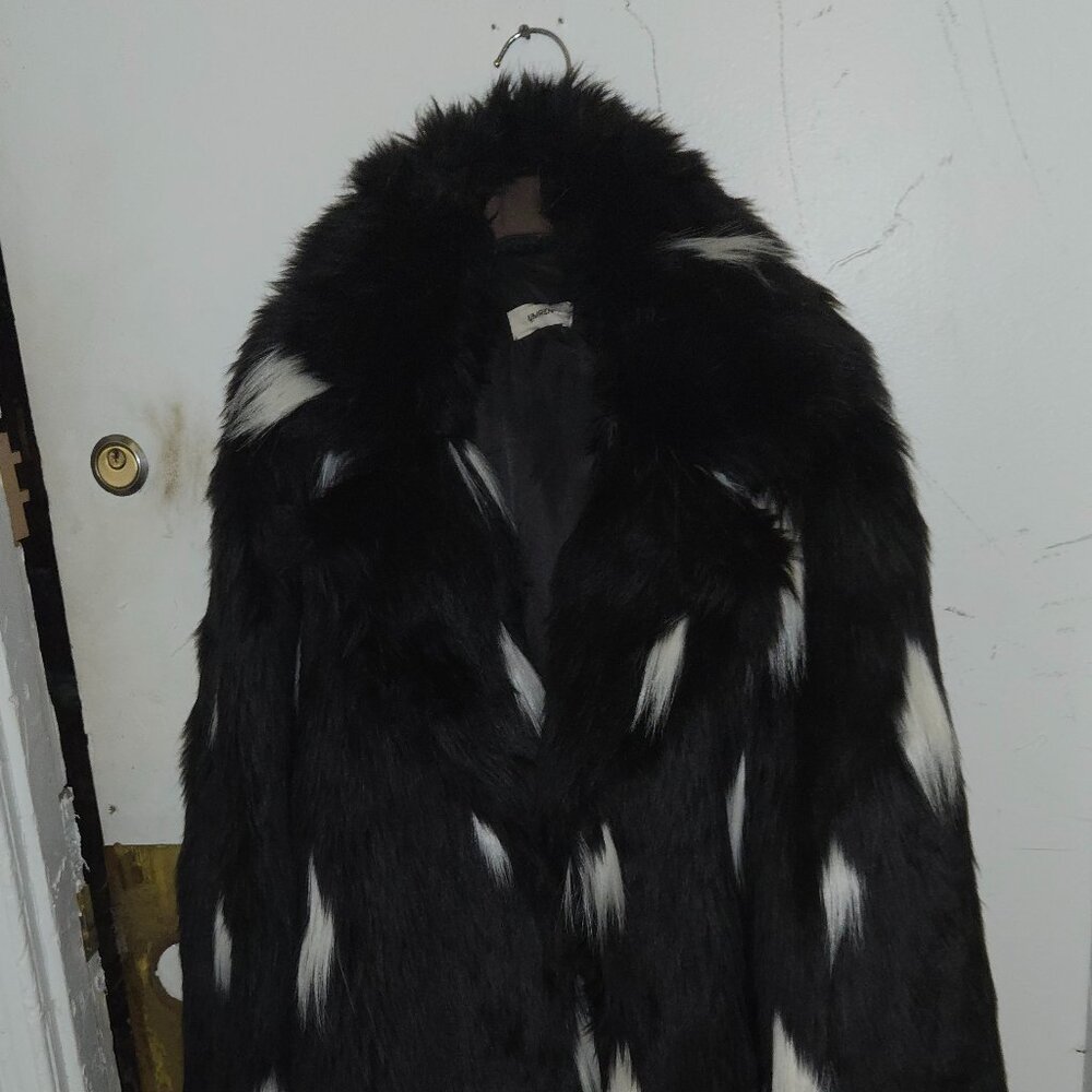 Faux Fur Jacket Mens Middle-length Black Long-sleeved Fox Fur Jacket Warm Trench